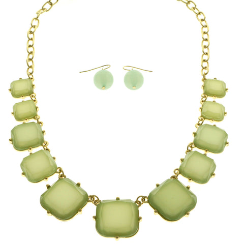 Mi Amore Necklace-Earring-Set Green/Gold-Tone
