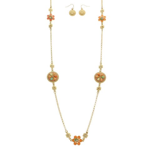 Mi Amore Flower Necklace-Earring-Set Multicolor/Gold-Tone