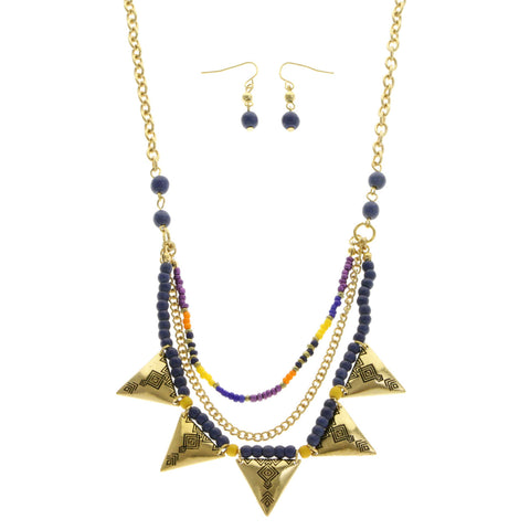 Mi Amore Necklace-Earring-Set Blue/Gold-Tone