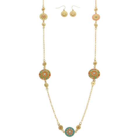 Mi Amore Flower Necklace-Earring-Set Multicolor/Gold-Tone