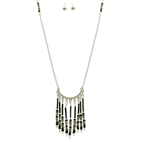 Mi Amore Necklace-Earring-Set Silver-Tone/Black