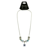 Mi Amore Flower Heart Love Fashion-Necklace Silver-Tone & Blue