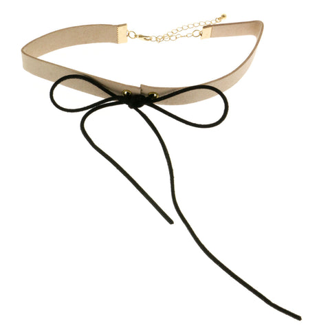 Mi Amore Bow Choker-Necklace Tan/Black