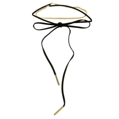 Mi Amore Bow Choker-Necklace Black/Gold-Tone