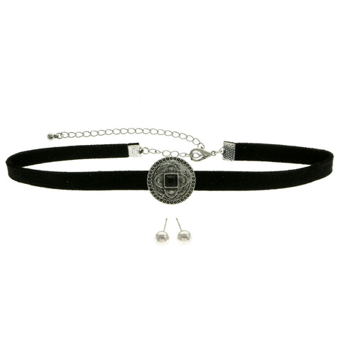 Mi Amore Necklace-Earring-Set Black/Silver-Tone