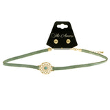 Mi Amore Necklace-Earring-Set Green/Gold-Tone