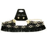 Mi Amore Fringe Necklace-Earring-Set Black/White