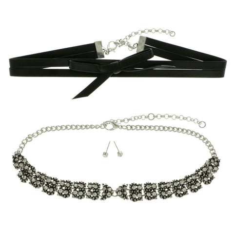 Mi Amore Bow Necklace-Earring-Set Black/Silver-Tone