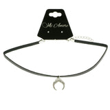 Mi Amore Crescent Choker-Necklace Silver-Tone/Black