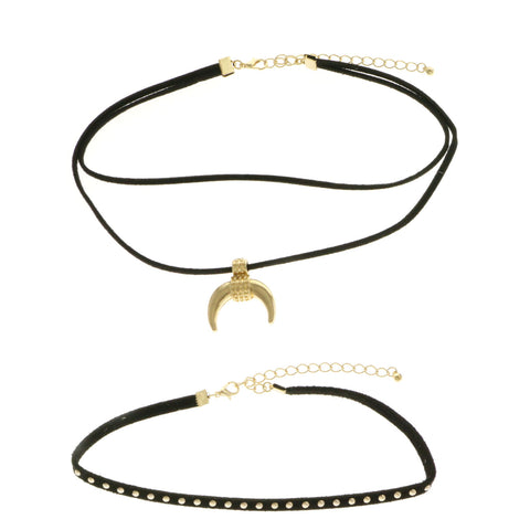 Mi Amore Crescent Multiple-Necklace-Set Black/Gold-Tone