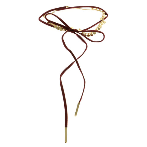 Mi Amore Bow Choker-Necklace Red/Gold-Tone