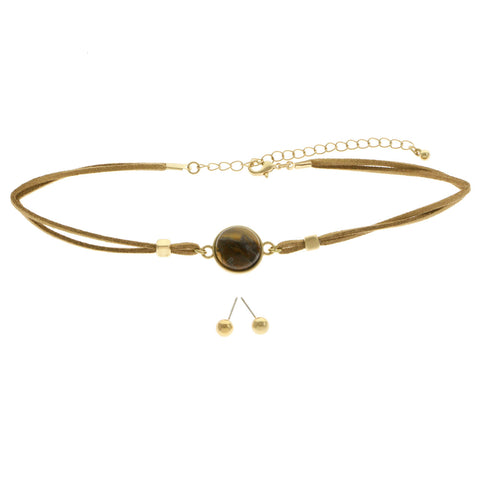 Mi Amore Necklace-Earring-Set Brown/Gold-Tone