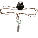 Mi Amore Adjustable Feather Choker-Necklace Brown & Silver-Tone