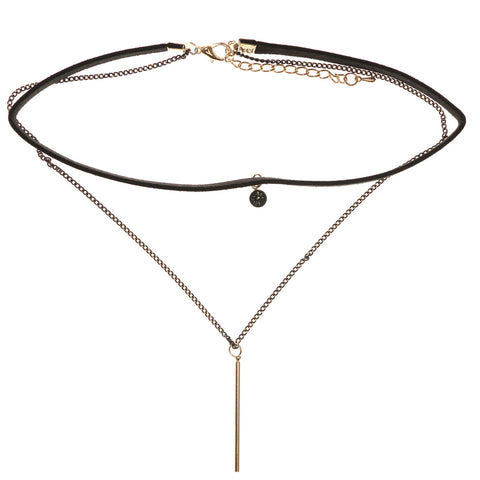 Mi Amore 2 in. extender Choker-Necklace Black/Gold-Tone