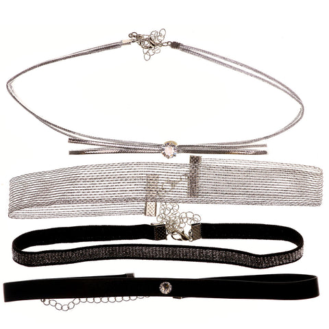 Mi Amore 3 in. extender Choker-Necklace Black/Silver-Tone