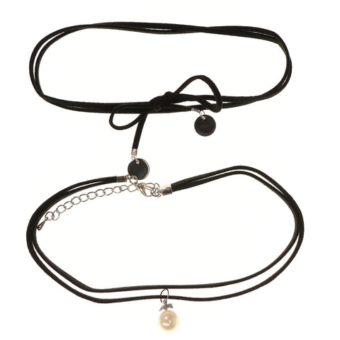Mi Amore 3 in. extender Choker-Necklace Black/Silver-Tone