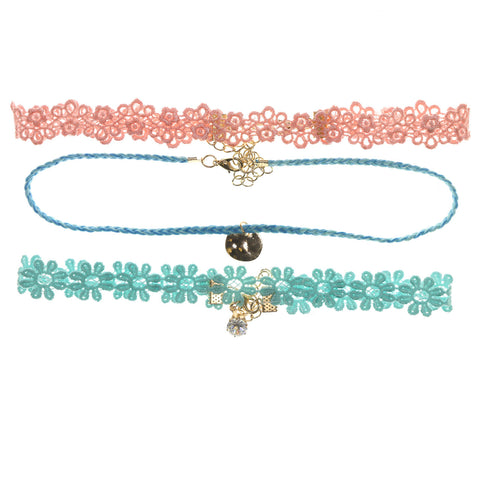 Mi Amore 2 in. extender Choker-Necklace Blue/Pink