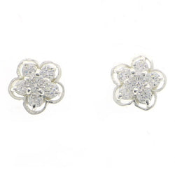 Mi Amore 925 Sterling Silver Flower Stud-Earrings Silver