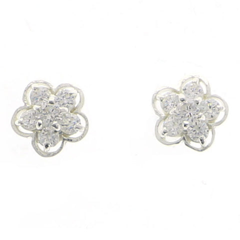 Mi Amore 925 Sterling Silver Flower Stud-Earrings Silver