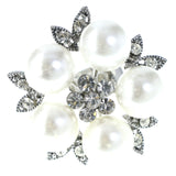 Mi Amore Flower Leaf Adjustable-Ring White & Silver-Tone Size: Adjustable