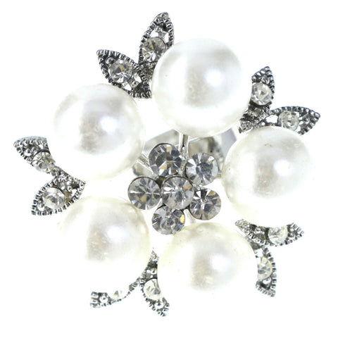 Mi Amore Flower Leaf Adjustable-Ring White & Silver-Tone Size: Adjustable