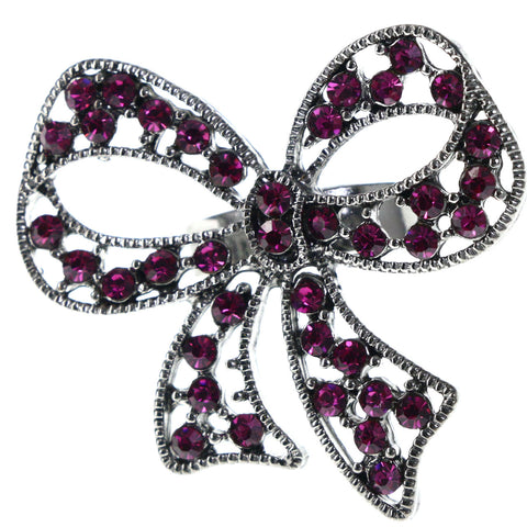 Mi Amore Bow Adjustable-Ring Purple/Silver-Tone Size: Adjustable