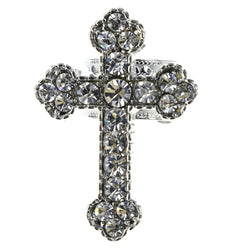 Mi Amore Cross Religious Flower Adjustable-Ring Silver-Tone Size: Adjustable