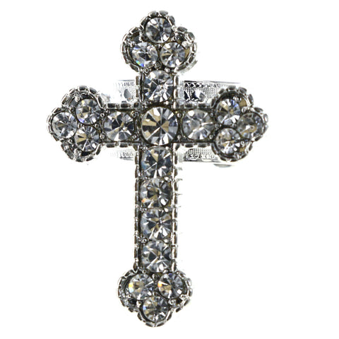 Mi Amore Cross Religious Flower Adjustable-Ring Silver-Tone Size: Adjustable