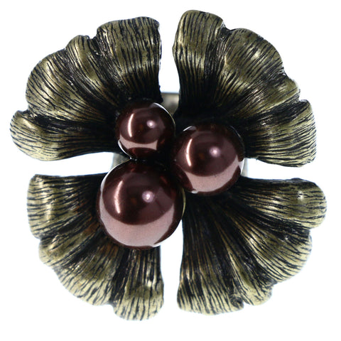 Mi Amore Flower Adjustable-Ring Gold-Tone/Brown Size: Adjustable