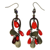 Mi Amore Antique Finish AB Finish Dangle-Earrings Gold-Tone & Red
