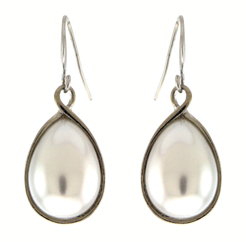 Silver-Tone Drop Dangle Earrings With White Bead Accent TME1479