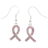 Mi Amore Cancer Awareness Ribbon Dangle-Earrings Silver-Tone/Pink