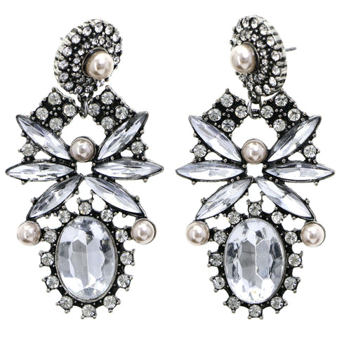 Mi Amore Antiqued Drop-Dangle-Earrings Silver-Tone