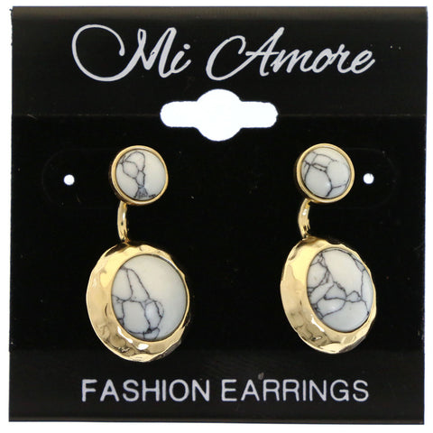 Mi Amore Boho Marble Drop-Dangle-Earrings Gold-Tone & White
