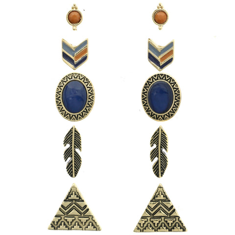 Mi Amore Feather Geometric Triangle Multiple-Earring-Set Gold-Tone & Blue