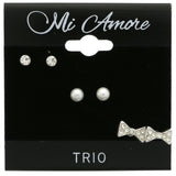 Mi Amore Bow Multiple-Earring-Set Silver-Tone