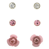 Mi Amore Rose Multiple-Earring-Set Silver-Tone/Pink
