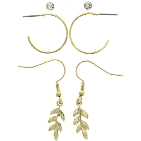 Mi Amore Leaf Multiple-Earring-Set Gold-Tone