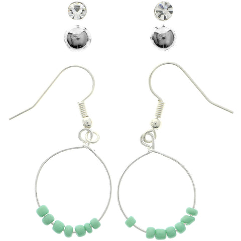 Mi Amore Multiple-Earring-Set Silver-Tone/Green