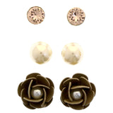 Mi Amore Flower Multiple-Earring-Set Silver-Tone/Brown