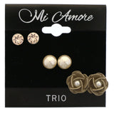 Mi Amore Flower Multiple-Earring-Set Silver-Tone/Brown