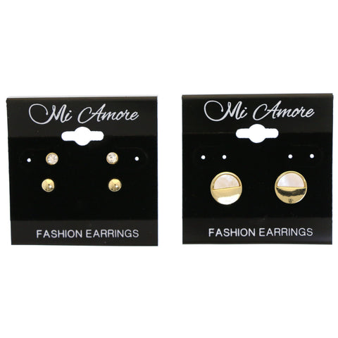 Mi Amore Shell Multiple-Earring-Set Gold-Tone/White