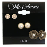 Mi Amore Flower Multiple-Earring-Set Silver-Tone/Brown