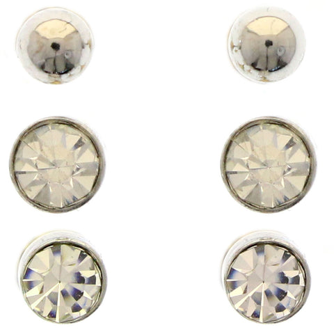 Mi Amore Multiple-Earring-Set Silver-Tone/White