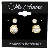 Mi Amore Metal-wrapped gem Multiple-Earring-Set Gold-Tone/White