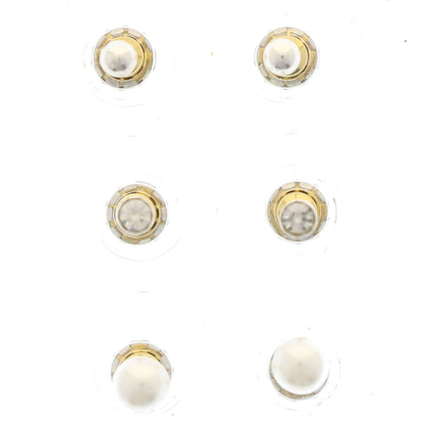 Mi Amore Multiple-Earring-Set Silver-Tone/White