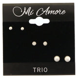 Mi Amore Multiple-Earring-Set Silver-Tone/White