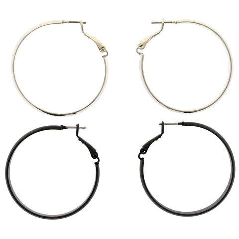 Mi Amore Matte Multiple-Earring-Set Silver-Tone/Black