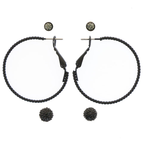 Mi Amore Matte Rope-pattern Multiple-Earring-Set Black & White