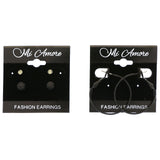 Mi Amore Matte Rope-pattern Multiple-Earring-Set Black & White